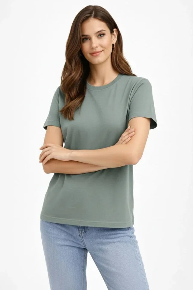 Bisiklet Yaka Tişört Regular Kalıp Basic Pamuklu Günlük Kullanım T-shirt - Mint Yeşili (184269)