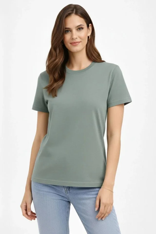 Bisiklet Yaka Tişört Regular Kalıp Basic Pamuklu Günlük Kullanım T-shirt - Mint Yeşili (184269)