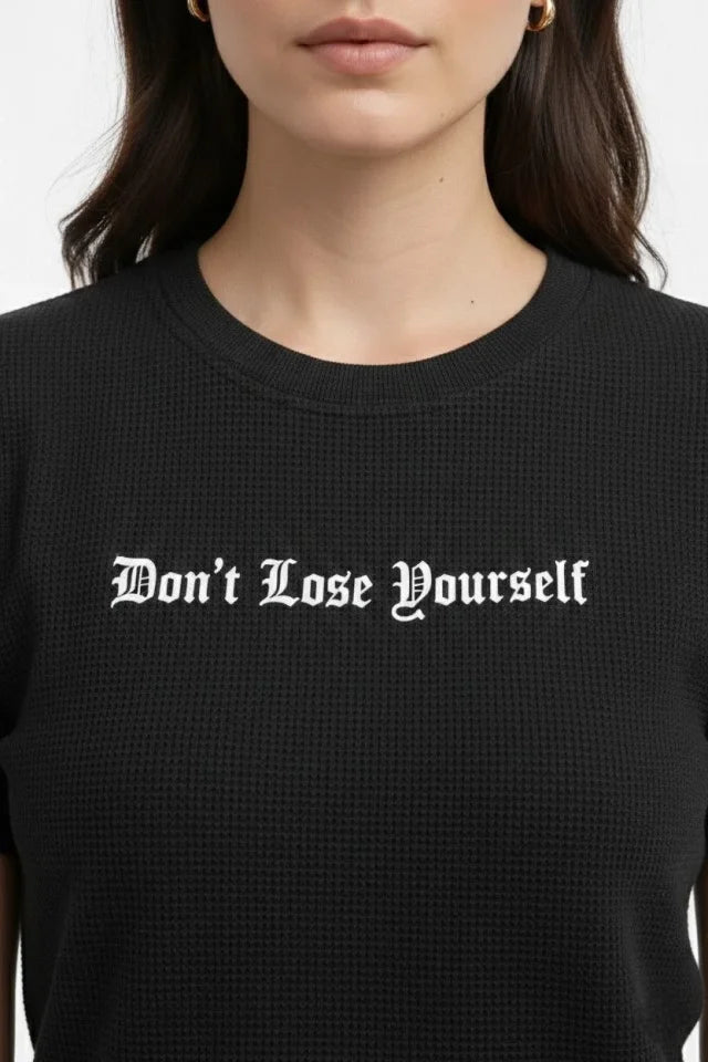 Wafıl Kumaş Tişört Regular Kalıp Bisiklet Yaka Baskılı Günlük Basic T-Shirt - Siyah (184303)