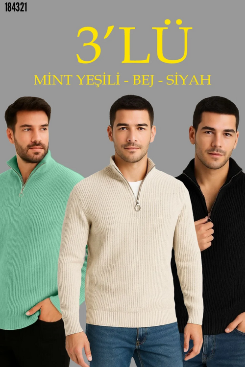 Erkek Fitilli Triko Kazak 3lü Set