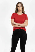 T-Shirt Bisiklet Yaka Slim Fit Likralı Tişört Günlük Basic Body - Kırmızı (184434)