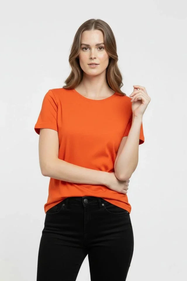 T-Shirt Bisiklet Yaka Slim Fit Likralı Tişört Günlük Basic Body - Turuncu (184438)