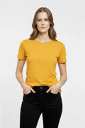 T-Shirt Bisiklet Yaka Slim Fit Likralı Tişört Günlük Basic Body - Sarı (184439)
