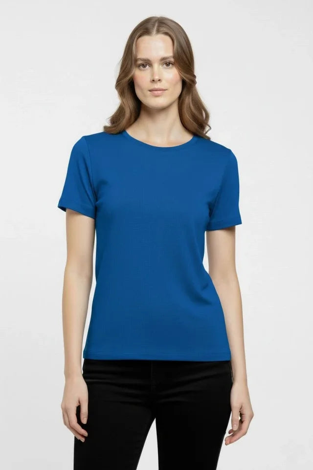 T-Shirt Bisiklet Yaka Slim Fit Likralı Tişört Günlük Basic Body - İndigo (184440)