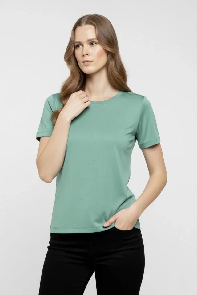 T-Shirt Bisiklet Yaka Slim Fit Likralı Tişört Günlük Basic Body - Mint Yeşili (184443)