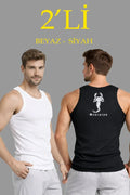 Erkek Spor Fitilli Atlet 2li Set Siyah Ve Beyaz Slim Fit Kaşkorse Arka Baskılı Spor Atlet (184501)