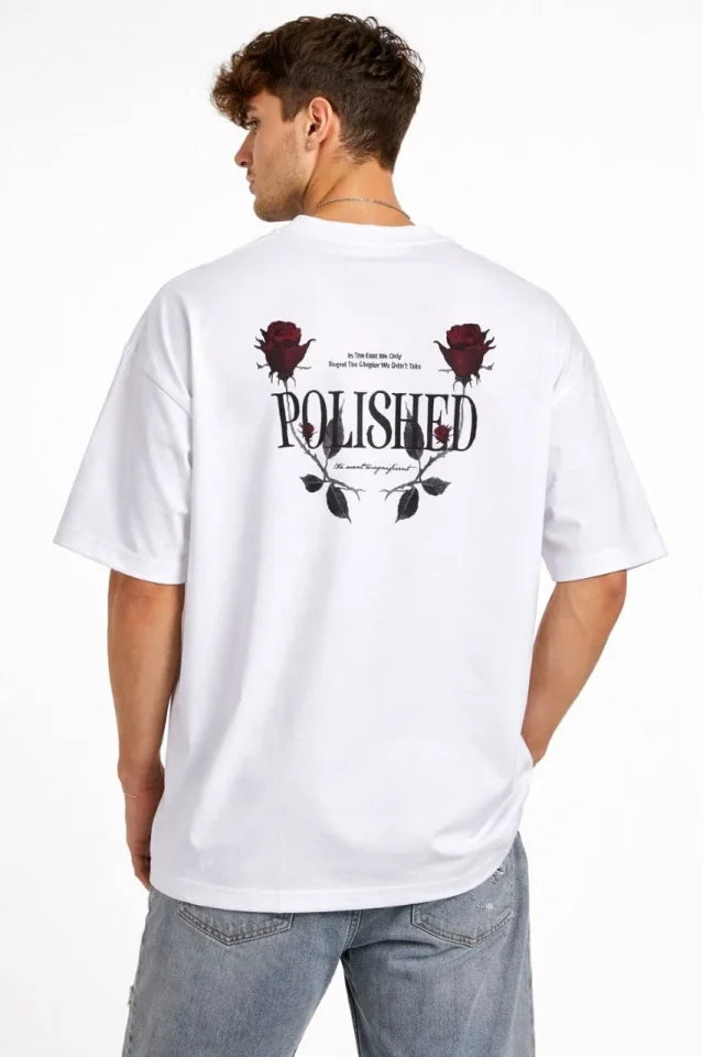 Erkek Bisiklet Yaka Baskılı Kısa Kollu Tişört Streetwear Günlük Basic Pamuklu T-shirt - Beyaz (184607)