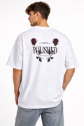 Erkek Bisiklet Yaka Baskılı Kısa Kollu Tişört Streetwear Günlük Basic Pamuklu T-shirt - Beyaz (184607)