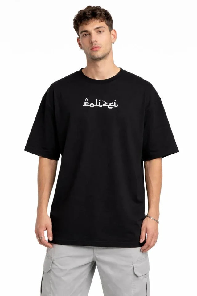Erkek Bisiklet Yaka Baskılı Kısa Kollu Tişört Streetwear Günlük Basic Pamuklu T-shirt - Siyah (184609)
