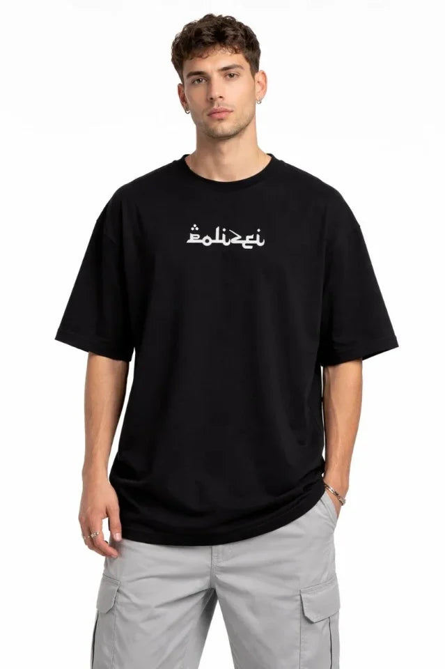 Erkek Bisiklet Yaka Baskılı Kısa Kollu Tişört Streetwear Günlük Basic Pamuklu T-shirt - Siyah (184609)