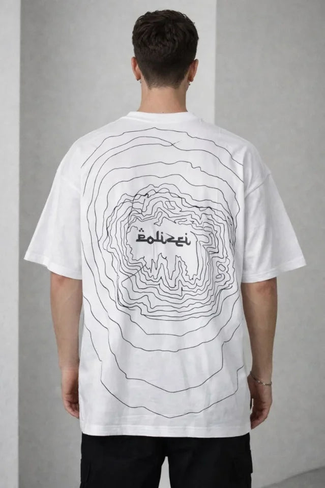 Erkek Bisiklet Yaka Baskılı Kısa Kollu Tişört Streetwear Günlük Basic Pamuklu T-shirt - Beyaz (184610)