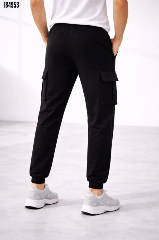 Erkek Jogger Eşofman Altı Regular Fit Kargo Cepli Lastikli Paça Günlük Spor Pantolon Siyah