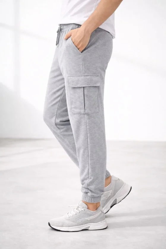 Erkek Jogger Eşofman Altı Regular Fit , Kargo Cepli, Lastikli Paça, Günlük Spor Pantolon - Gri (184954)