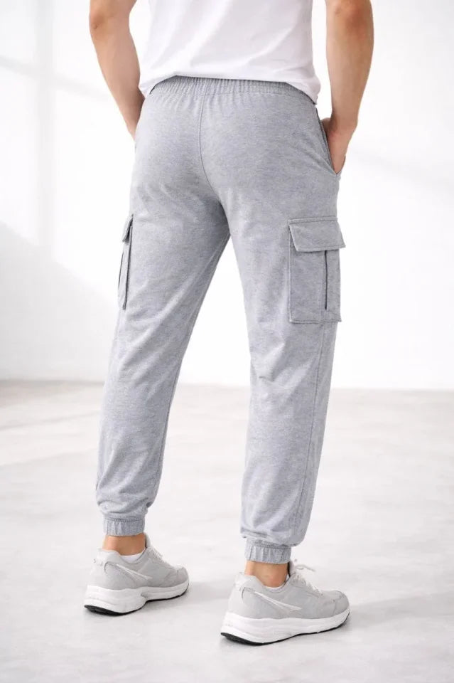 Erkek Jogger Eşofman Altı Regular Fit , Kargo Cepli, Lastikli Paça, Günlük Spor Pantolon - Gri (184954)