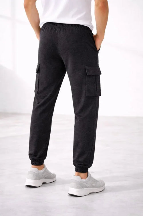 Erkek Jogger Eşofman Altı Regular Fit , Kargo Cepli, Lastikli Paça, Günlük Spor Pantolon - Füme (184955)