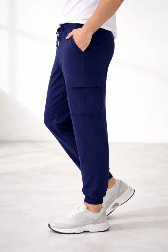 Erkek Jogger Eşofman Altı Regular Fit , Kargo Cepli, Lastikli Paça, Günlük Spor Pantolon - Lacivert (184956)