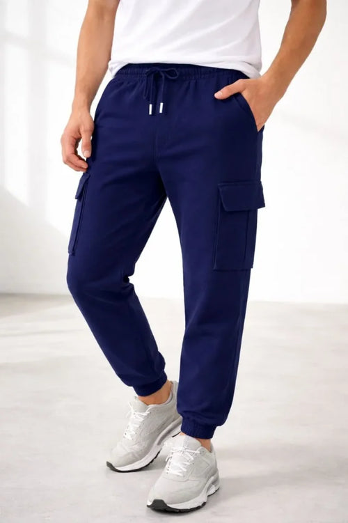 Erkek Jogger Eşofman Altı Regular Fit , Kargo Cepli, Lastikli Paça, Günlük Spor Pantolon - Lacivert (184956)