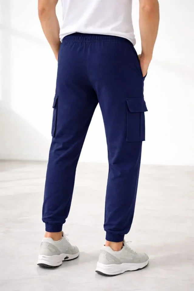 Erkek Jogger Eşofman Altı Regular Fit , Kargo Cepli, Lastikli Paça, Günlük Spor Pantolon - Lacivert (184956)
