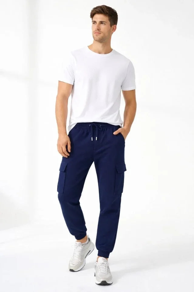 Erkek Jogger Eşofman Altı Regular Fit , Kargo Cepli, Lastikli Paça, Günlük Spor Pantolon - Lacivert (184956)