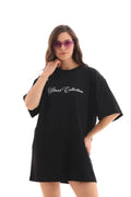 Baskılı T-Shirt Kısa Kol Bisiklet Yaka Regular Rahat Kalıp Günlük Tişört - Siyah (185461)