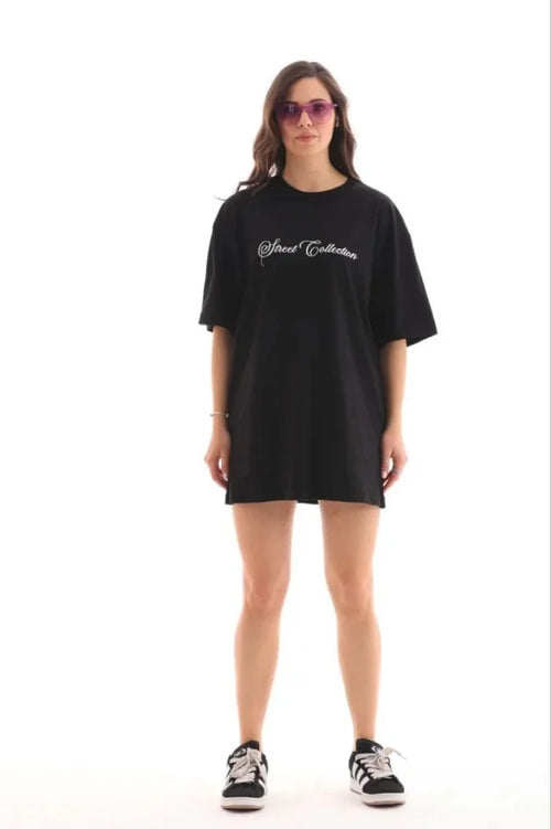 Baskılı T-Shirt Kısa Kol Bisiklet Yaka Regular Rahat Kalıp Günlük Tişört - Siyah (185461)