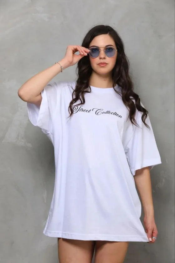 Baskılı T-Shirt Kısa Kol Bisiklet Yaka Regular Rahat Kalıp Günlük Tişört - Beyaz (185462)