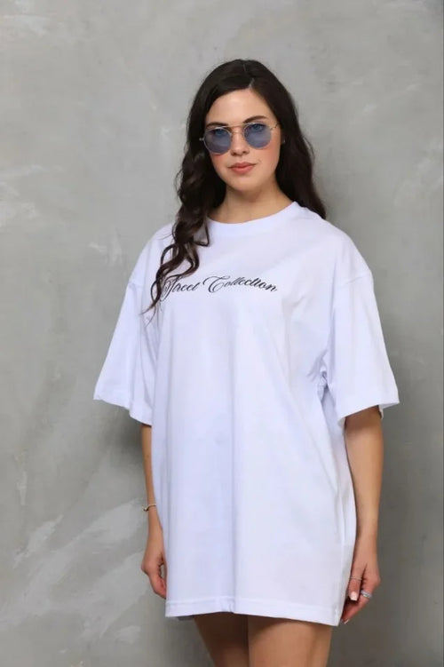 Baskılı T-Shirt Kısa Kol Bisiklet Yaka Regular Rahat Kalıp Günlük Tişört - Beyaz (185462)