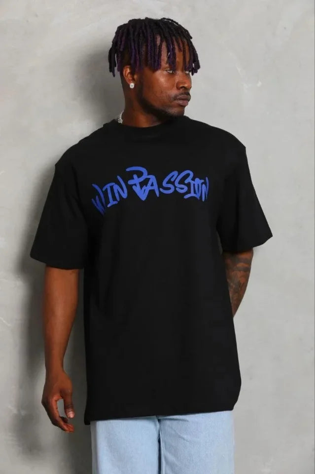 Erkek Baskılı T-Shirt Kısa Kol Bisiklet Yaka Regular Fit Rahat Kalıp Günlük Tişört - Siyah (185464)
