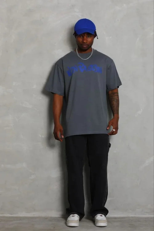 Erkek Baskılı T-Shirt Kısa Kol Bisiklet Yaka Regular Fit Rahat Kalıp Günlük Tişört - Füme (185465)