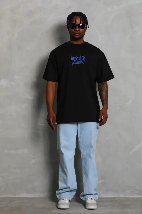 Erkek Baskılı T-Shirt Kısa Kol Bisiklet Yaka Regular Fit Rahat Kalıp Günlük Tişört - Siyah (185472)