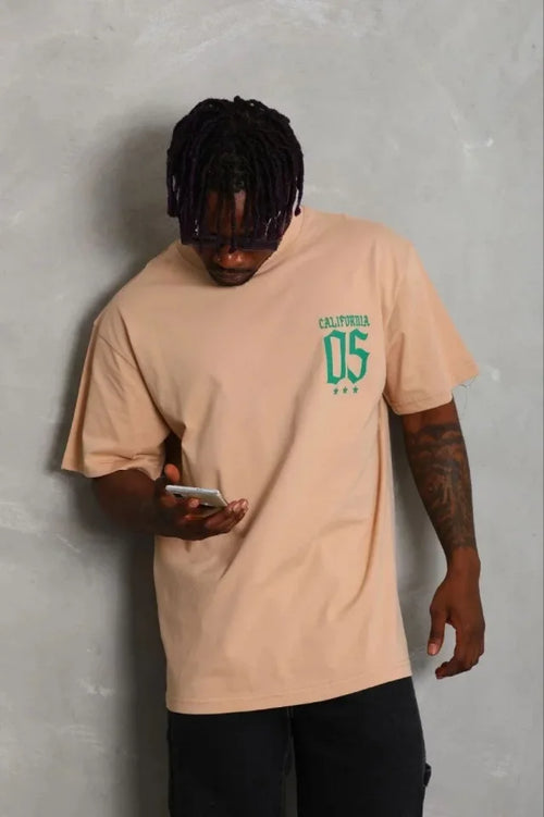 Erkek Baskılı T-Shirt Kısa Kol Bisiklet Yaka Regular Fit Rahat Kalıp Günlük Tişört - Bej (185477)