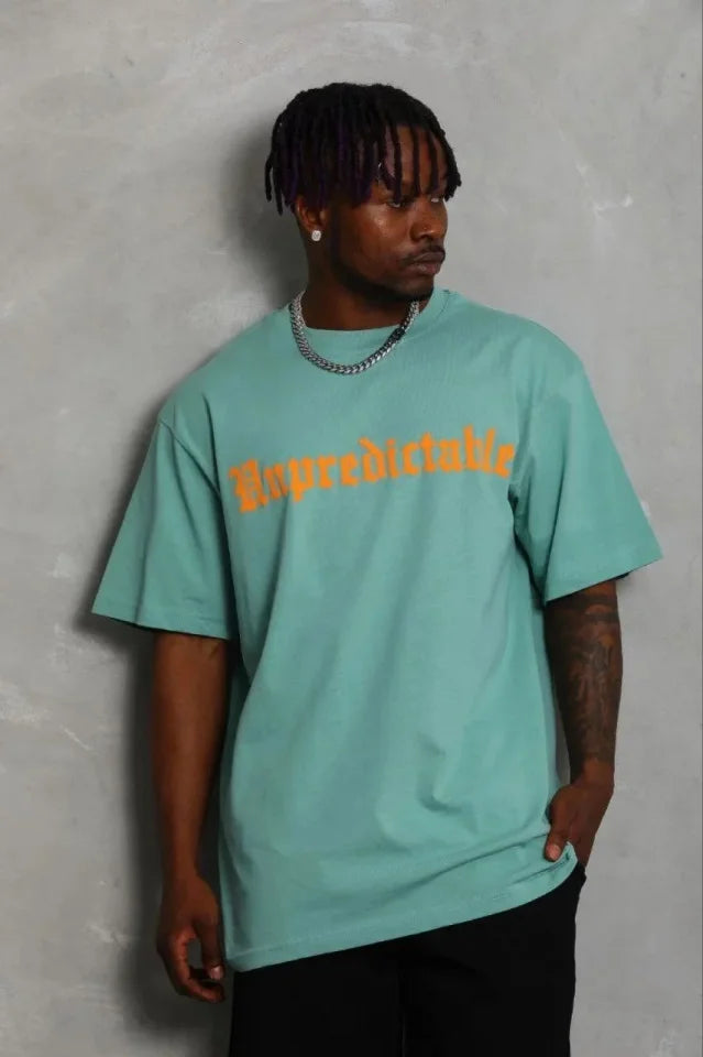 Erkek Baskılı T-Shirt Kısa Kol Bisiklet Yaka Regular Fit Rahat Kalıp Günlük Tişört - Mint Yeşili (185482)