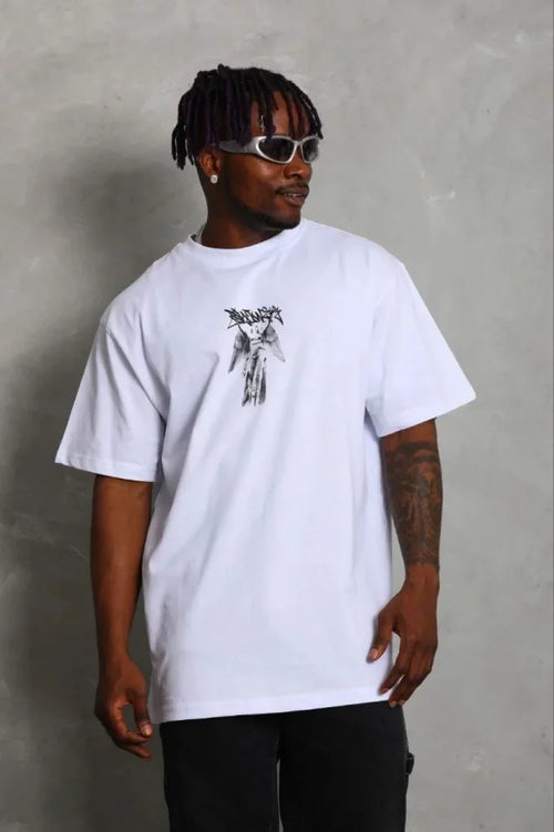 Erkek Baskılı T-Shirt Kısa Kol Bisiklet Yaka Regular Fit Rahat Kalıp Günlük Tişört - Beyaz (185486)