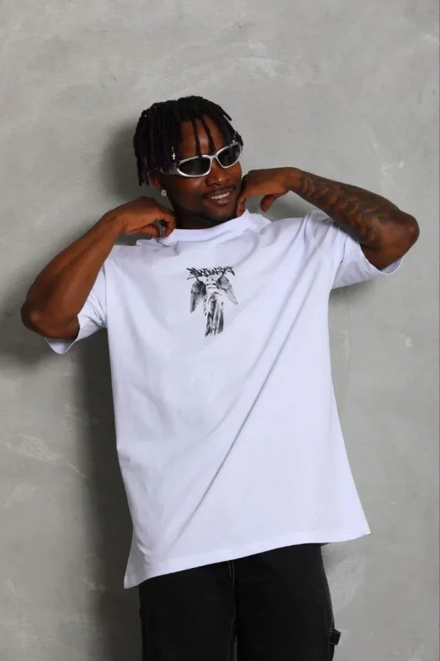 Erkek Baskılı T-Shirt Kısa Kol Bisiklet Yaka Regular Fit Rahat Kalıp Günlük Tişört - Beyaz (185486)