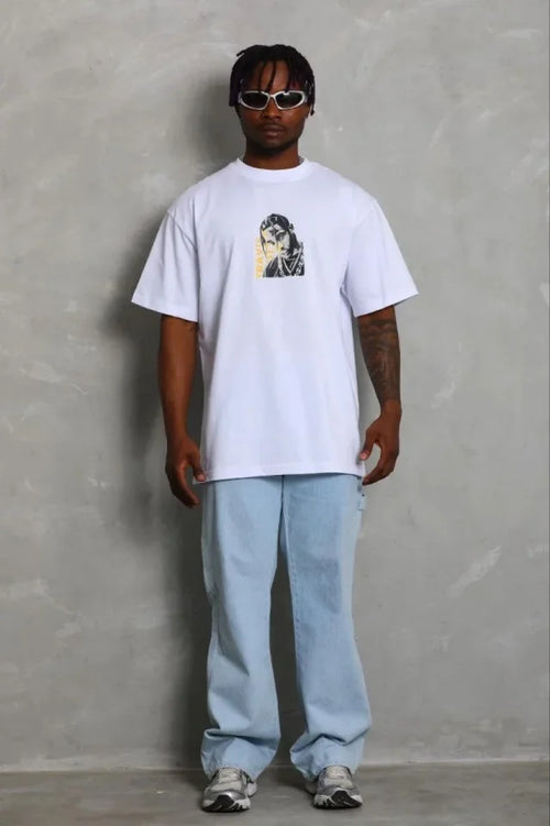 Erkek Baskılı T-Shirt Kısa Kol Bisiklet Yaka Regular Fit Rahat Kalıp Günlük Tişört - Beyaz (185495)