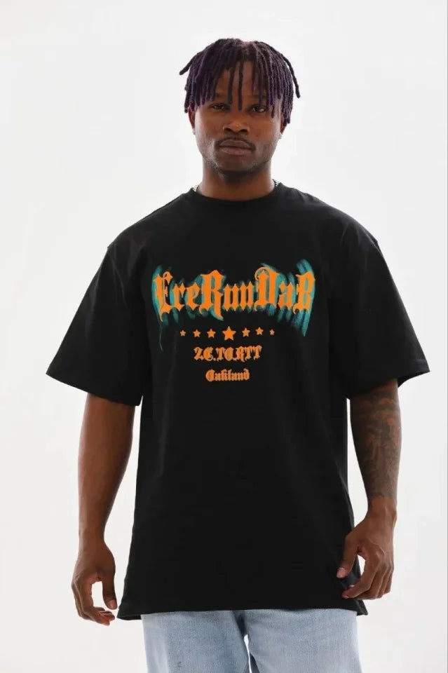 Erkek Baskılı T-Shirt Kısa Kol Bisiklet Yaka Regular Fit Rahat Kalıp Günlük Tişört - Siyah (185498)