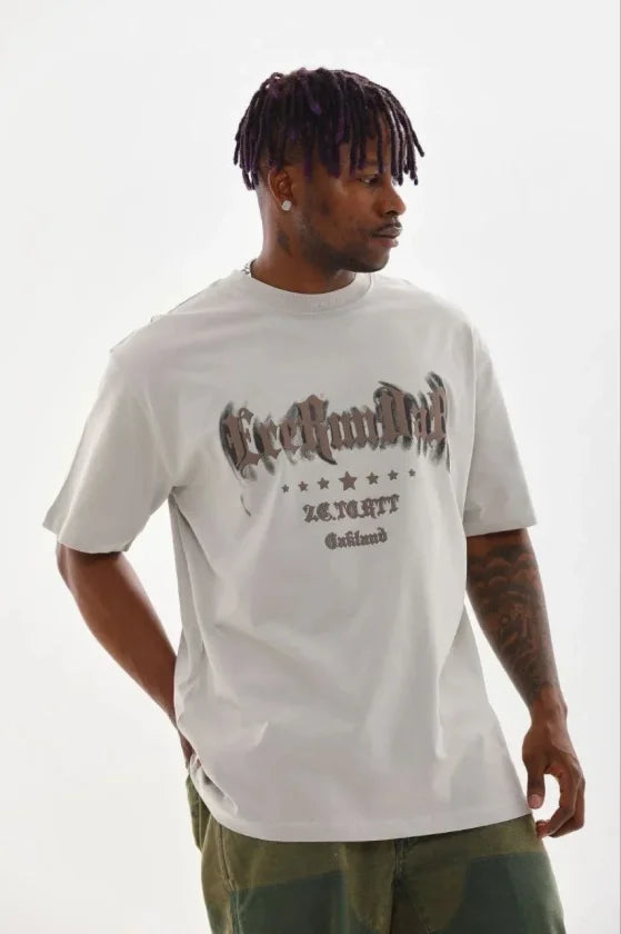 Erkek Baskılı T-Shirt Kısa Kol Bisiklet Yaka Regular Fit Rahat Kalıp Günlük Tişört - Gri (185499)