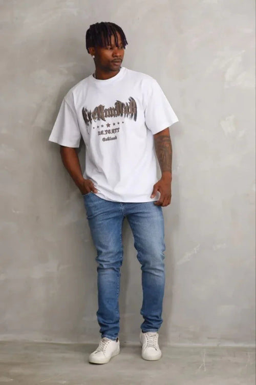 Erkek Baskılı T-Shirt Kısa Kol Bisiklet Yaka Regular Fit Rahat Kalıp Günlük Tişört - Beyaz (185500)