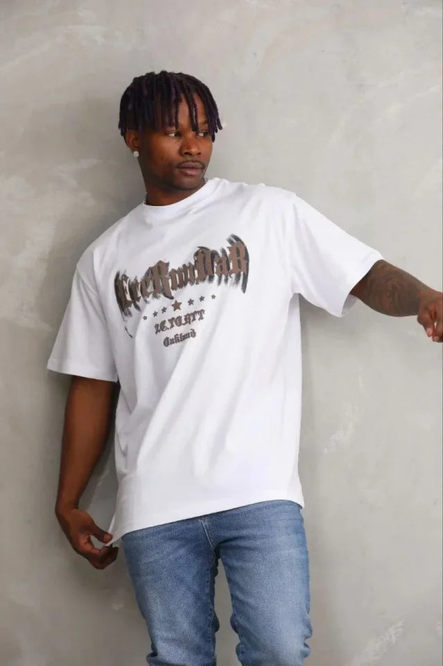 Erkek Baskılı T-Shirt Kısa Kol Bisiklet Yaka Regular Fit Rahat Kalıp Günlük Tişört - Beyaz (185500)