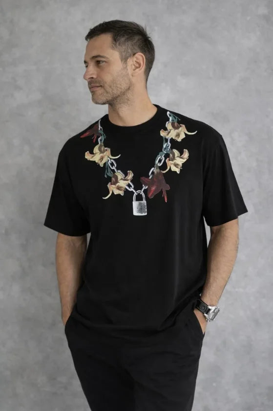Erkek Baskılı T-Shirt Kısa Kol Bisiklet Yaka Regular Fit Rahat Kalıp Günlük Tişört - Siyah (185501)