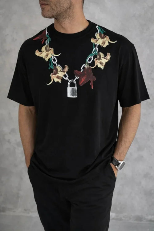 Erkek Baskılı T-Shirt Kısa Kol Bisiklet Yaka Regular Fit Rahat Kalıp Günlük Tişört - Siyah (185501)