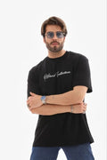 Erkek Baskılı T-Shirt Kısa Kol Bisiklet Yaka Regular Fit Rahat Kalıp Günlük Tişört - Siyah (185503)