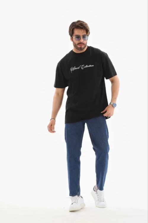 Erkek Baskılı T-Shirt Kısa Kol Bisiklet Yaka Regular Fit Rahat Kalıp Günlük Tişört - Siyah (185503)