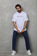 Erkek Baskılı T-Shirt Kısa Kol Bisiklet Yaka Regular Fit Rahat Kalıp Günlük Tişört - Beyaz (185504)