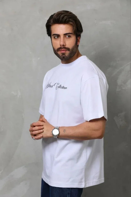 Erkek Baskılı T-Shirt Kısa Kol Bisiklet Yaka Regular Fit Rahat Kalıp Günlük Tişört - Beyaz (185504)