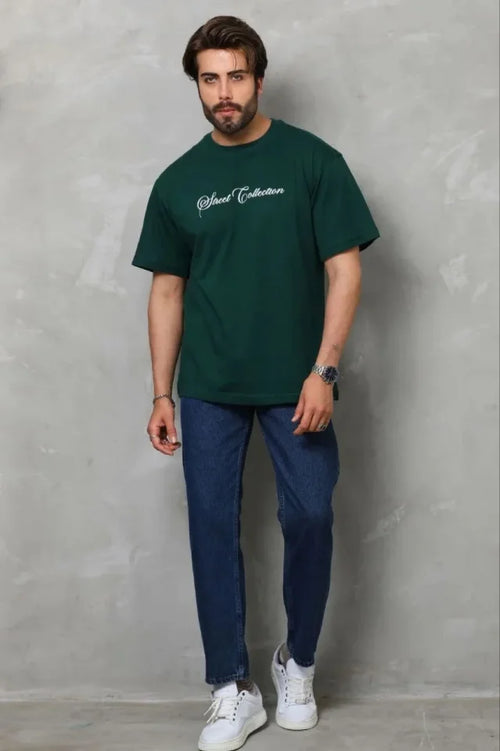 Erkek Baskılı T-Shirt Kısa Kol Bisiklet Yaka Regular Fit Rahat Kalıp Günlük Tişört - Çağla Yeşili (185506)
