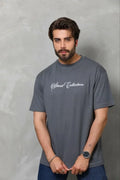 Erkek Baskılı T-Shirt Kısa Kol Bisiklet Yaka Regular Fit Rahat Kalıp Günlük Tişört - Füme (185507)