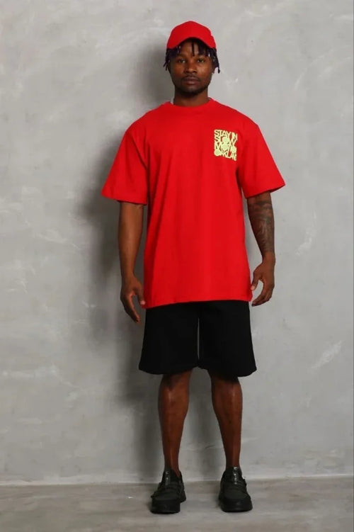 Erkek Baskılı T-Shirt Kısa Kol Bisiklet Yaka Regular Fit Rahat Kalıp Günlük Tişört - Kırmızı (185509)