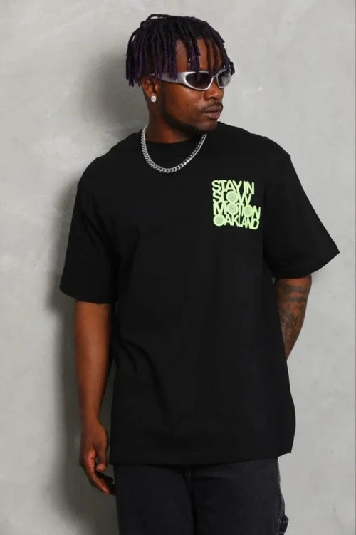 Erkek Baskılı T-Shirt Kısa Kol Bisiklet Yaka Regular Fit Rahat Kalıp Günlük Tişört - Siyah (185510)