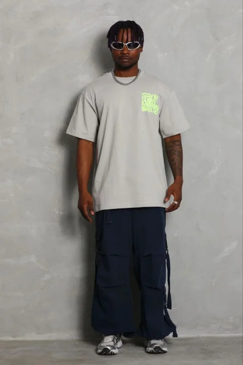 Erkek Baskılı T-Shirt Kısa Kol Bisiklet Yaka Regular Fit Rahat Kalıp Günlük Tişört - Gri (185511)